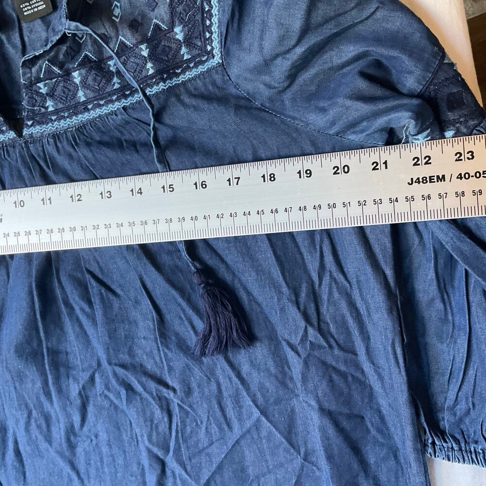New Directions Women Long Sleeve V-neck Soft Denim Casual Midi Dress size M,Blue - Picture 3 of 10